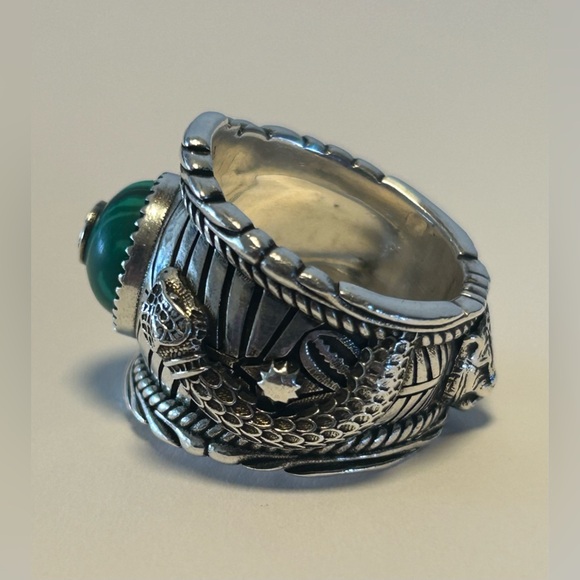 GUCCI Malachite Stone Gucci Garden Snake Tiger Heavy 925 Silver Ring 8.75US RARE - Picture 3 of 12